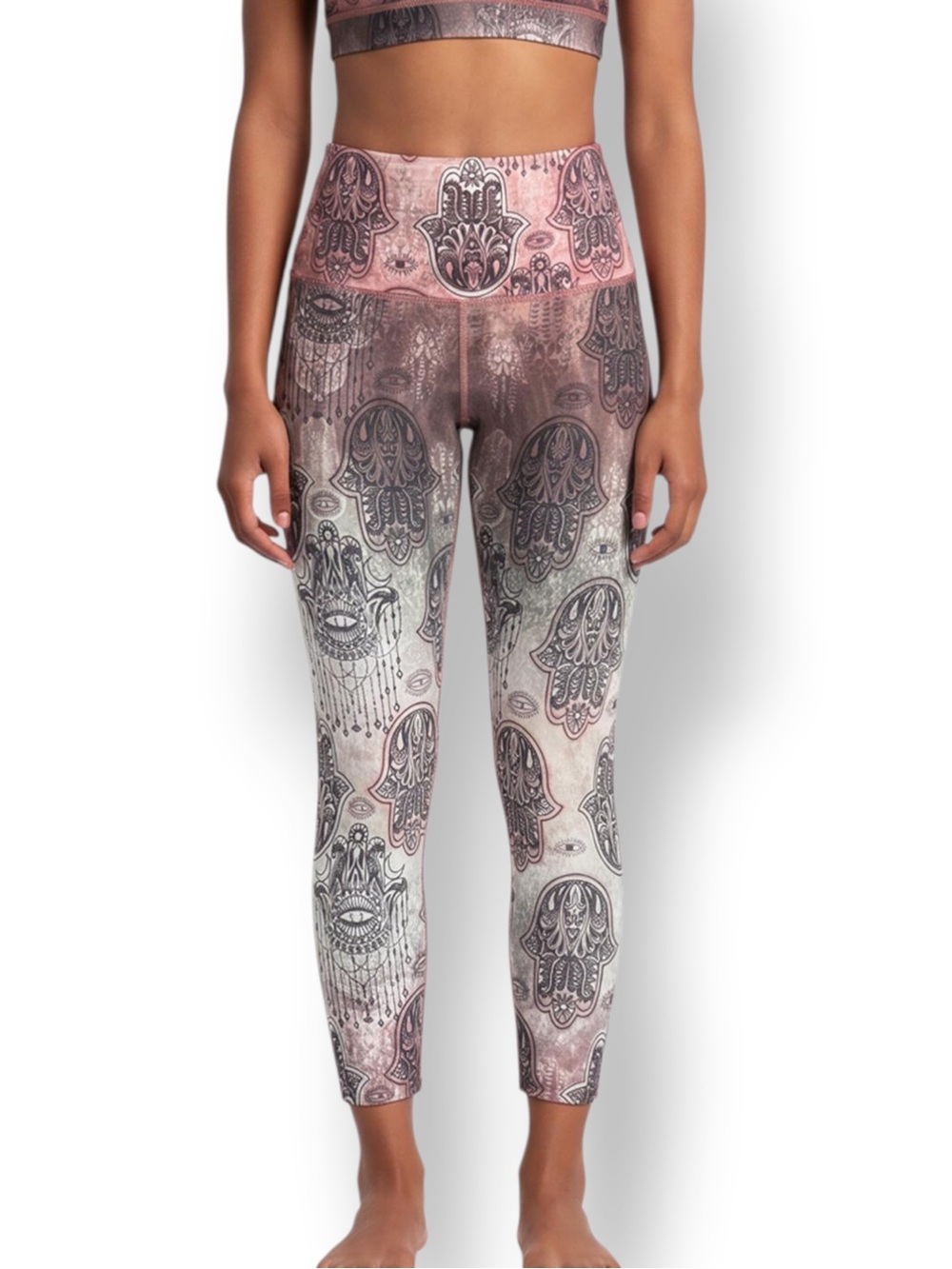 4/$20 Evolution and Creation Hamsa Hand Evil Eye High Rise Yoga Leggings Small